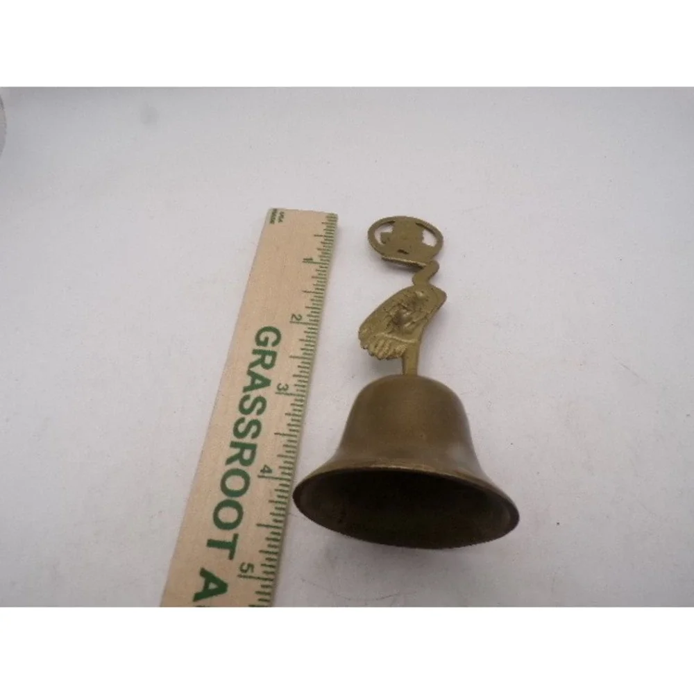 Vintage Brass‎ Crane Shou Longevity Character Hand Bell Asian Oriental 5